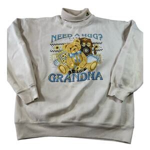 Vintage 90s Teddy Bear Grandma Turtleneck Sweatshirt M, Sun World, Made in USA